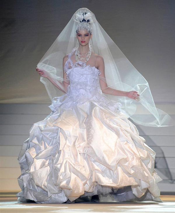 A model shows off a wedding dress by Japanese bridal designer Yumi Katsura