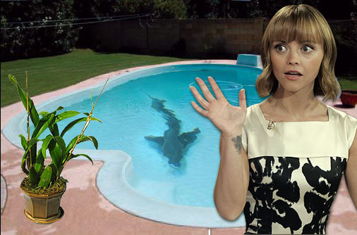 Christina Ricci has this bizarre fear that a shark might swim through a hatch into the swimming pool. She's also scared of ghosts, gerbils and house plants (botanophobia).