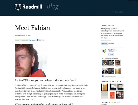 Readmill is most beautiful blog desingning sample for help of you