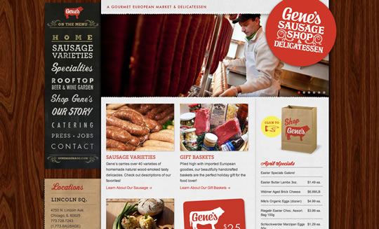 Gene’s Sausage Shop is a stylistic navigaion menu desing