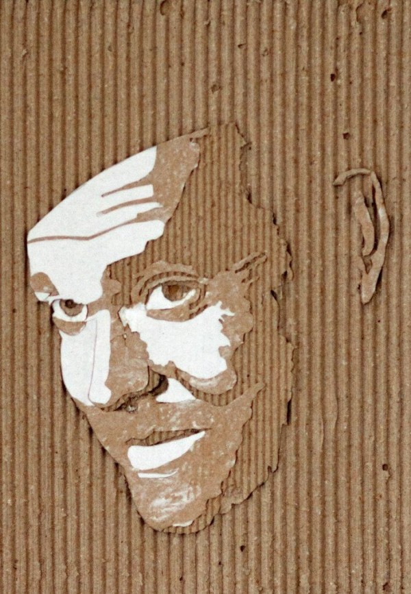 Cardboard Relief Portraits by Giles Oldershaw