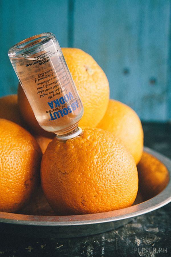 Cut a hole in an orange and stick a mini bottle of vodka in it for a delicious orange.