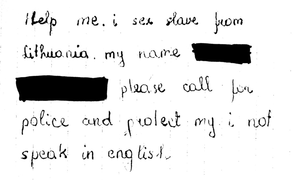 Desperate letter from a sex slave