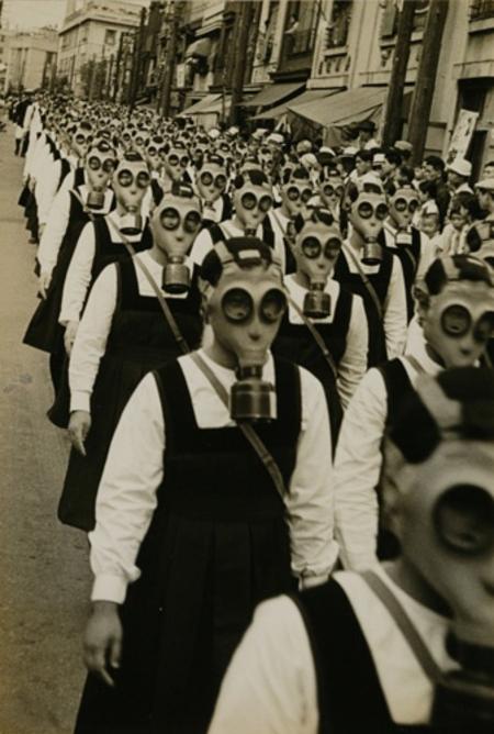 Gas Mask Parade, Tokyo, by Masao Horino. 1936-1939