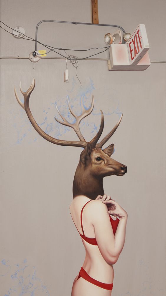 Pin-Up Girls Portraits with the Heads of Deer