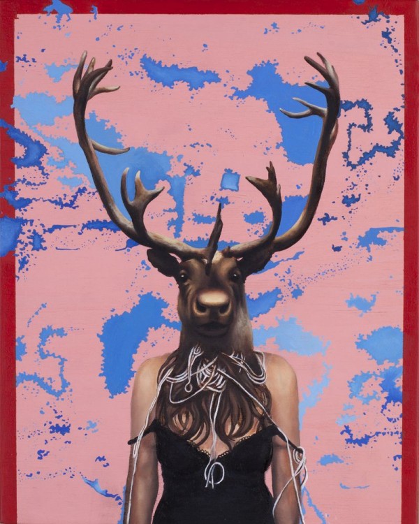 Pin-Up Girls Portraits with the Heads of Deer