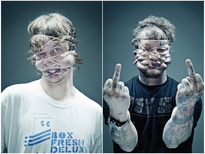 Portraits of Musicians With Rubber Band-Wrapped Faces