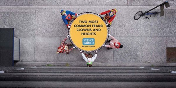 Two of the most common fears are clowns and heights