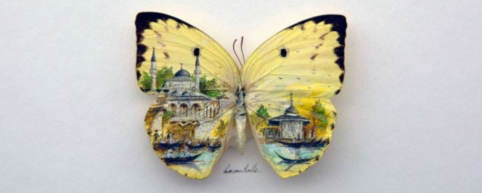 Artist Hasan Kale Paints Amazing Mini Masterpieces on Butterflies, Pasta, Snail Shells and Even Plant Spikes