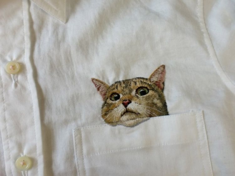 Internet Cats are Reborn as Embroideries Peeking out of Shirts