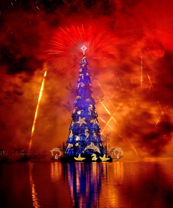 At the opening of the world's largest floating Christmas tree in Rio de Janeiro, Brazil