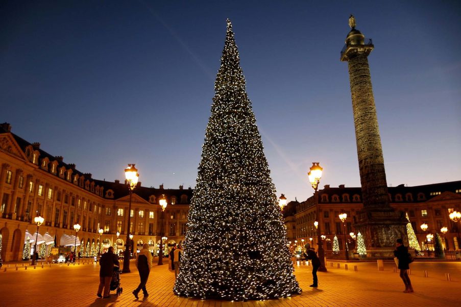 Beautiful Christmas tree on Place Vendome in Paris