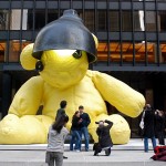 Giant Bronze Teddy Bear Sculpture Display at Seagram Plaza