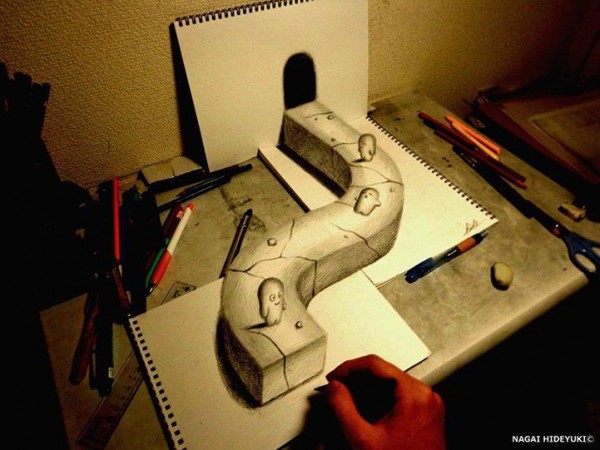 Fascinating 3D Illusion Sketchbook Drawings of Nagai Hideyuki