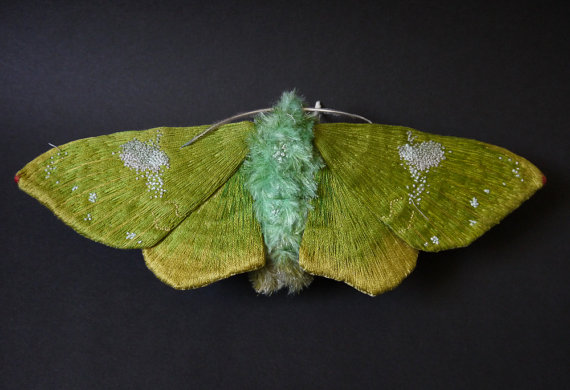 Large green moth (Tanaorhinus viridiluteatus ) textile art
