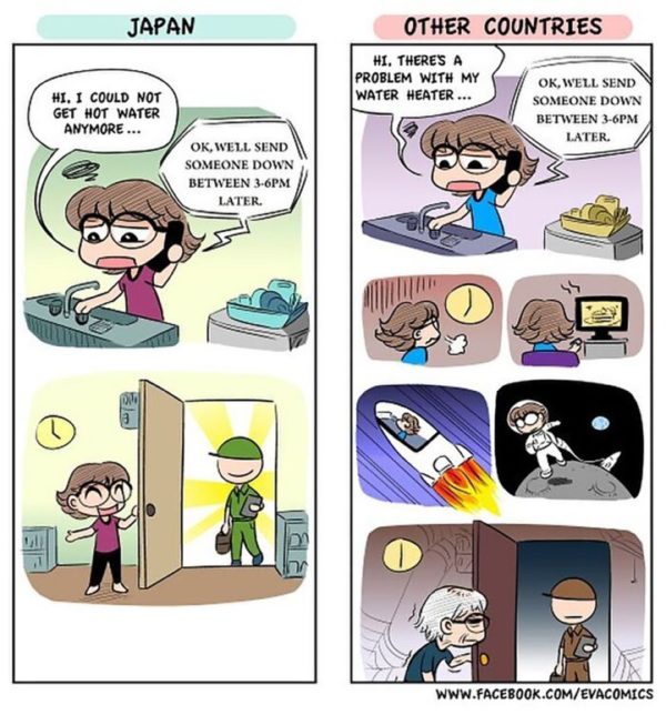 mini comics illustrating the differences between Japan and the rest of the world