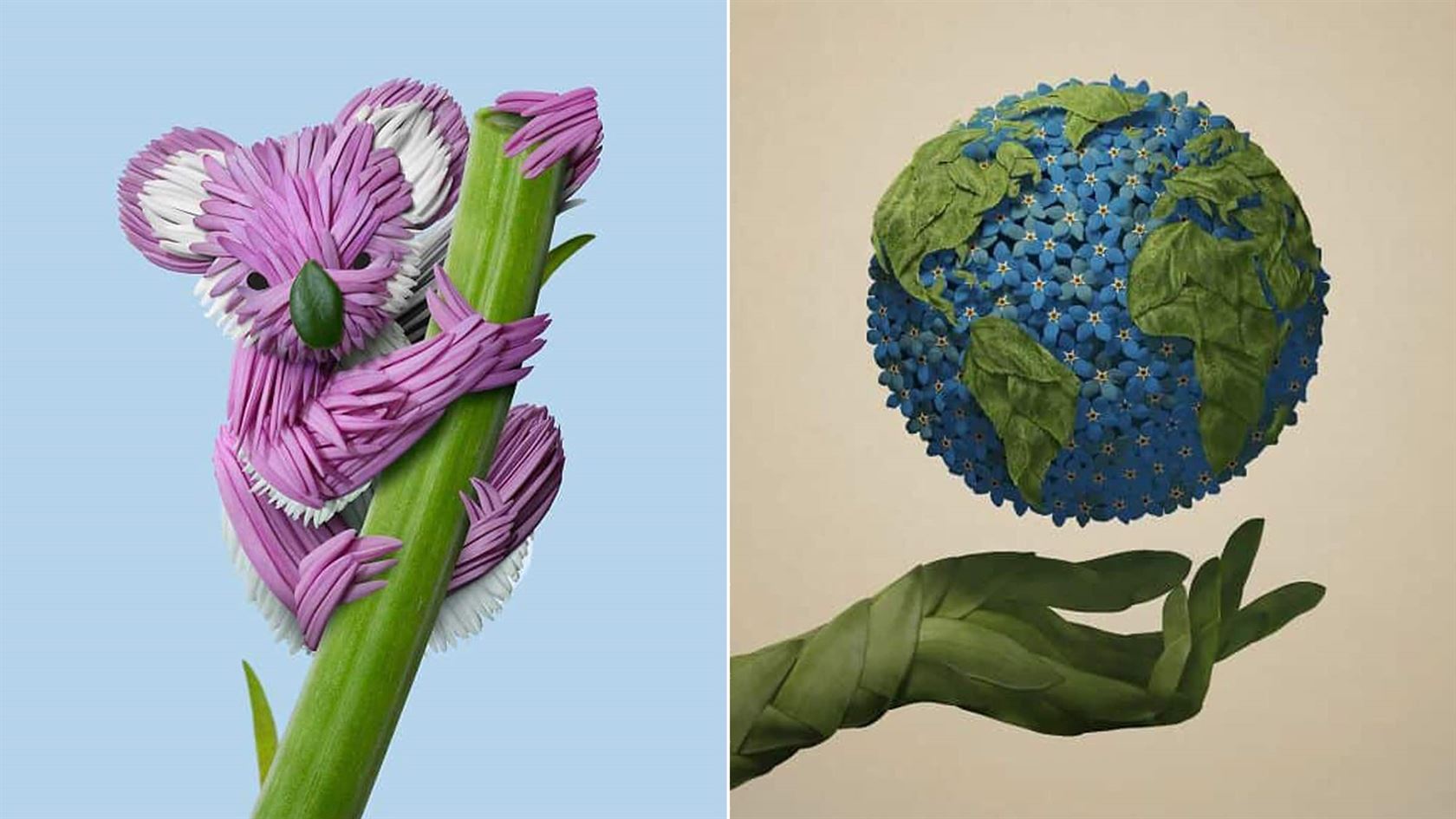 Artist Raku Inoue Creates Fascinating Visuals with Flowers and Leaves