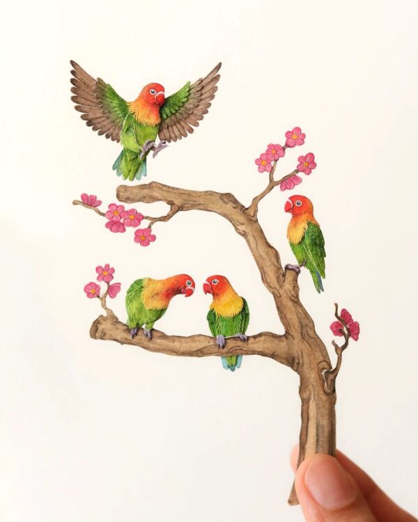 Beautiful Paper Parrot Sculptures