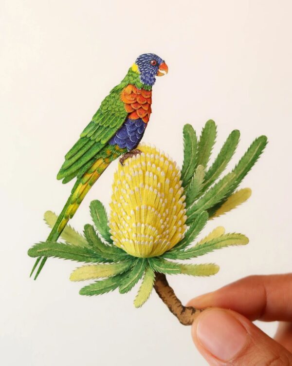 Beautiful Paper Parrot Sculptures