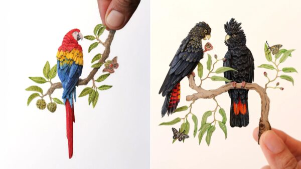 Beautiful Paper Parrot Sculptures